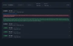 Audit Trail: the audit log with filters for module, action, user and date, one nonconformance entry expanded to its before-and-after description, and further entries stamped with actor and time.