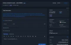 Complaint Management: a new customer ticket received by email, with its conversation panel, reply composer, assignment and customer details.