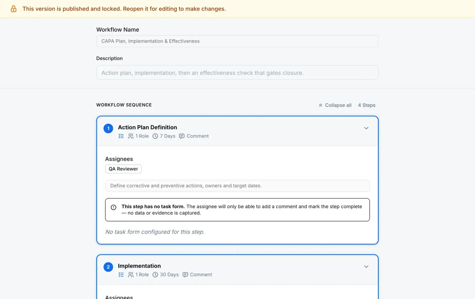 The workflow template builder with review and approval steps